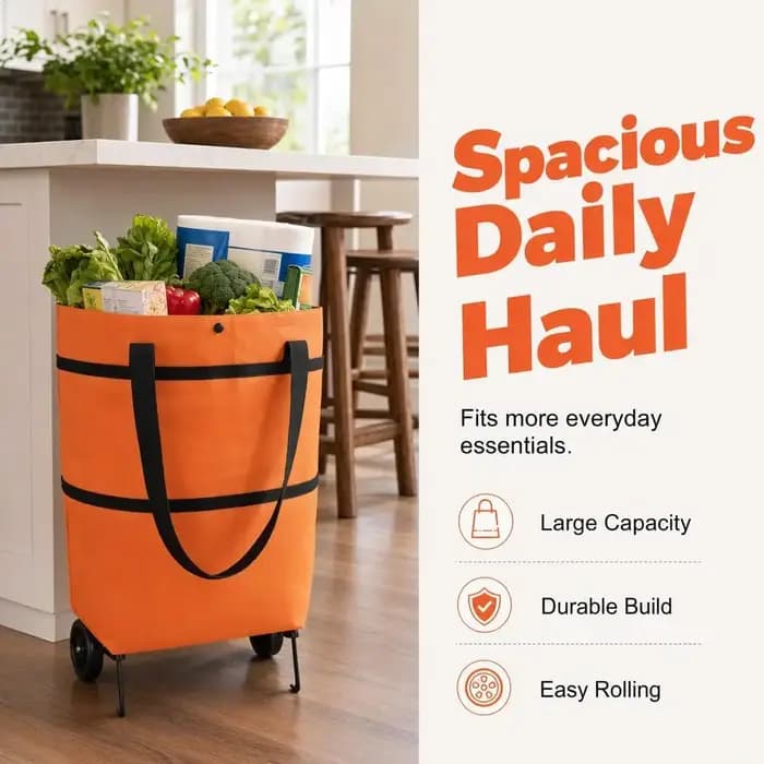 Sac de courses à roulettes robuste et compact, chariot de transport portable pour le marché, les voyages, l'appartement, le camping, la voiture et la buanderie