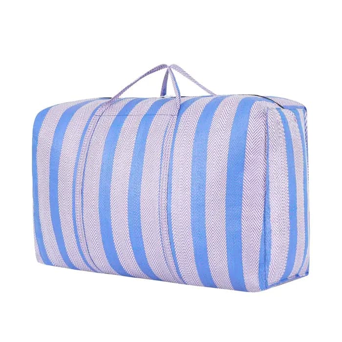 Sac de déménagement grande capacité épaissi, rayé bleu et blanc, en coton, pour vêtements et couette