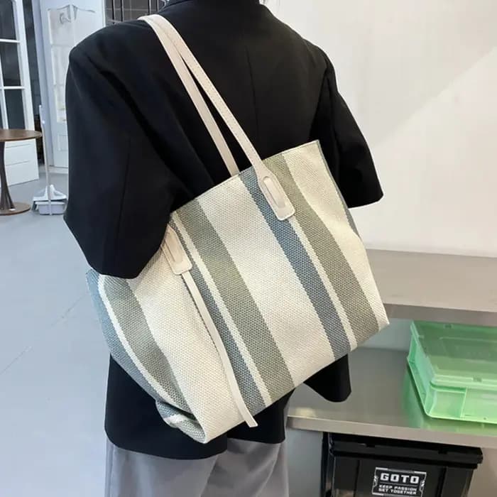 Sacs écologiques d'été pour femme 2026 – Sac fourre-tout décontracté en toile à rayures verticales