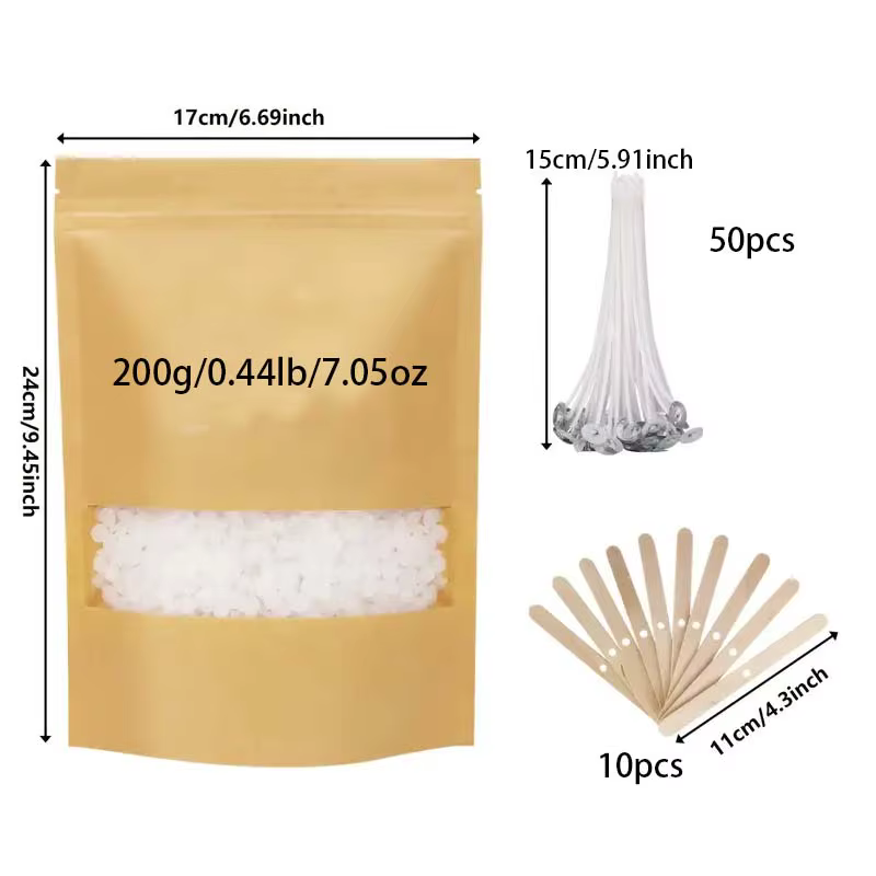 Kit de fabrication de bougies – Cire d'abeille 200G, mèches, supports et autocollants pour bougies p
