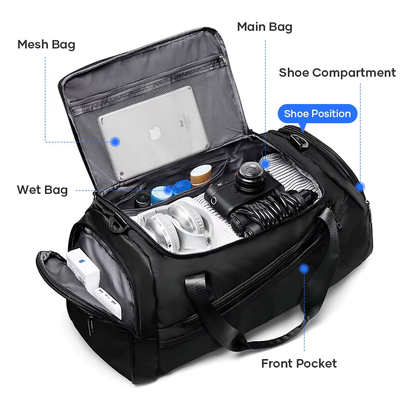 Sac de sport sac polochon de voyage avec poche humide et compartiment à chaussures pour hommes femme
