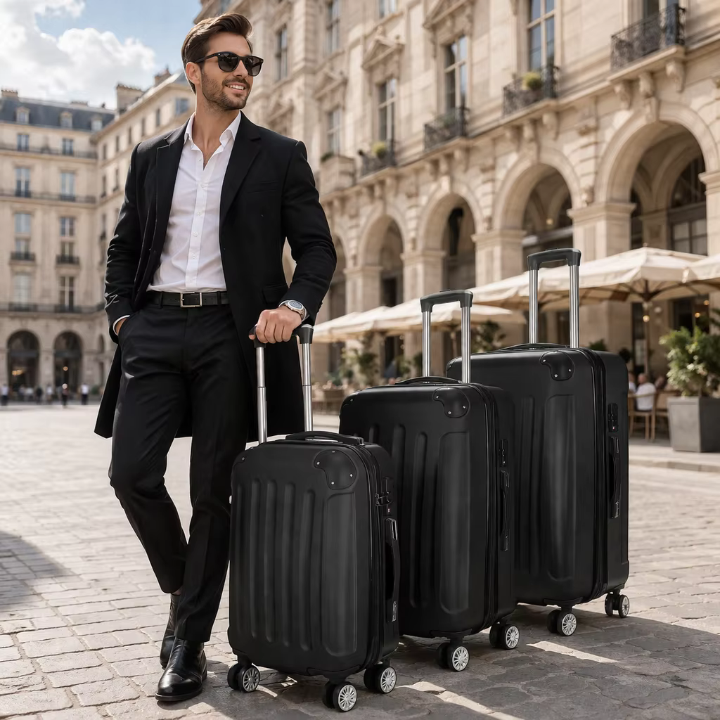 Set de valises 3 pièces, bagages cabine ABS rigide, roulettes 360°, serrure à code, trolley léger av