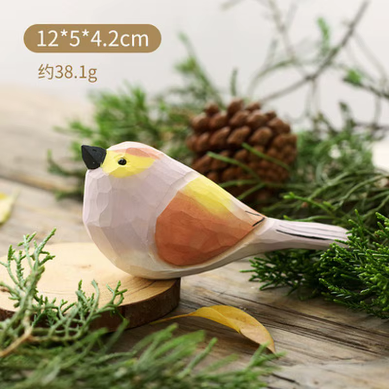Statue d'oiseau en bois Kawaii, figurine artisanale faite à la main, modèle sculpté, statue d'animal