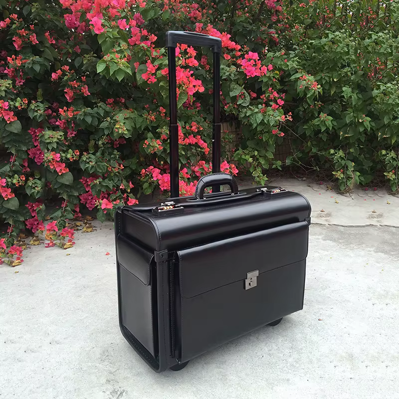Valise de vol Trolley services.com Pilot en cuir véritable, valise d'aviation, étui aérien, boîte d'