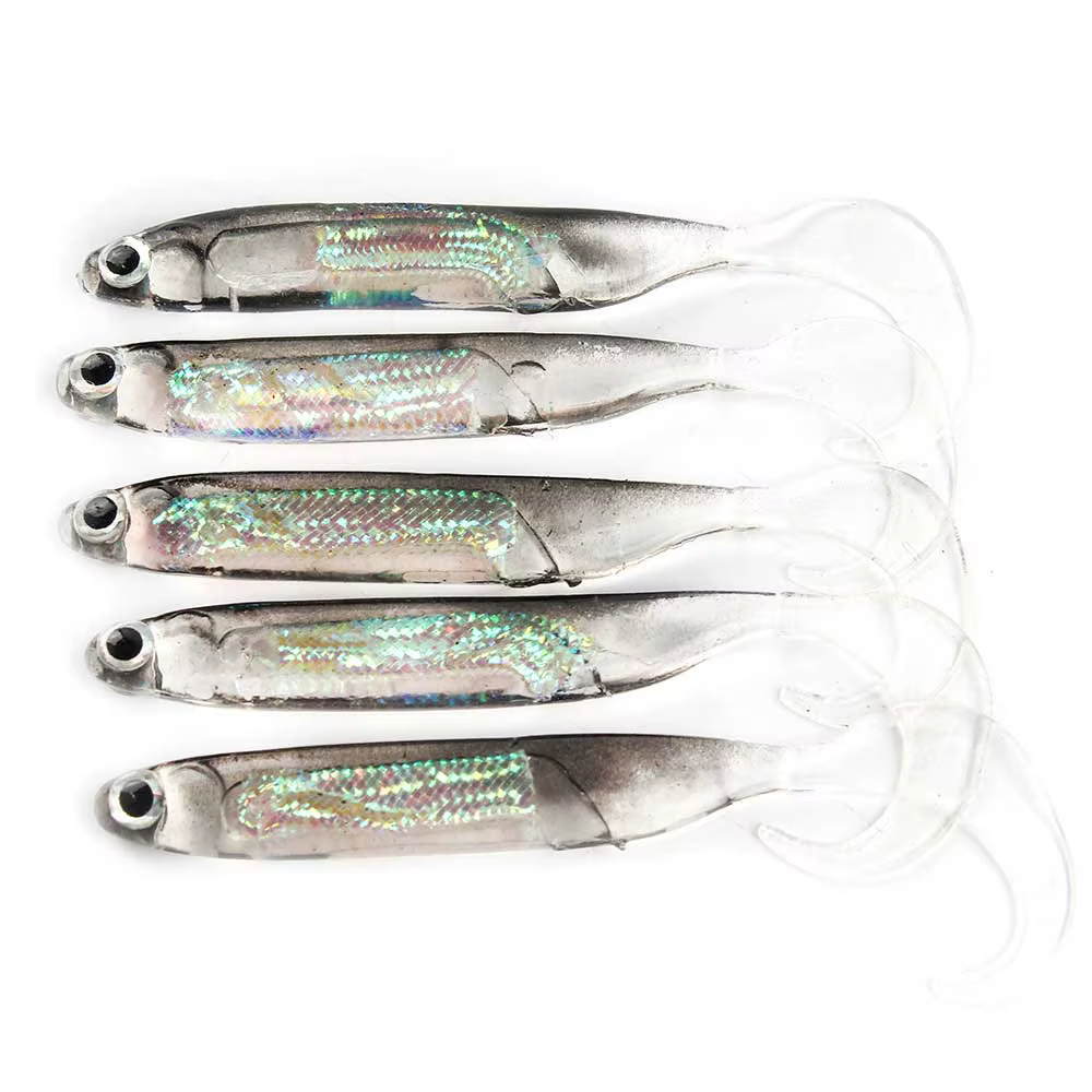 5 pièces/lot pêche appât souple 7CM 7.5CM 1.7G 2.3G 2.7G T queue poisson leurres de pêche arc-en-cie