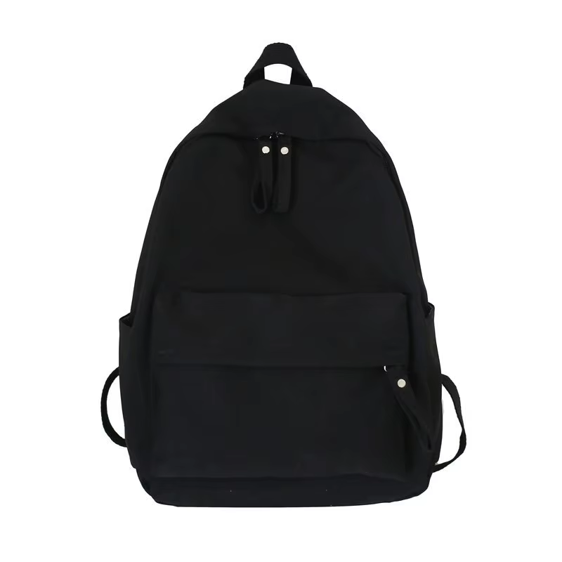 Sac à dos noir solide, sac d'école Oxford étanche, style minimaliste, sac de loisirs ou de voyage un