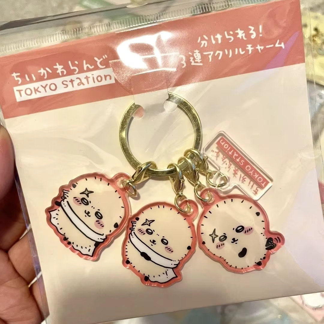 Porte-clés en acrylique jiyiX Gare de Tokyo, mignon Usagi Hachiware Ushachi, triple breloque, penden