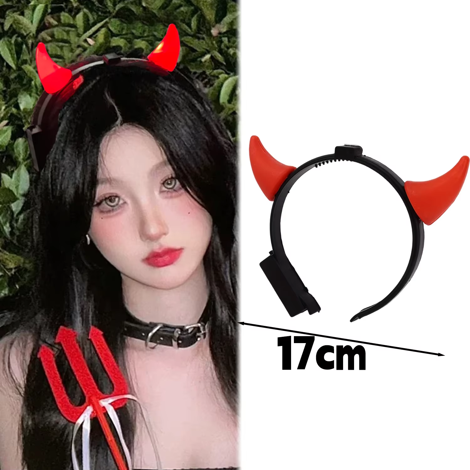 Bandeau en corne de diable à lumière rouge, accessoire de cheveux scintillant pour Halloween, access