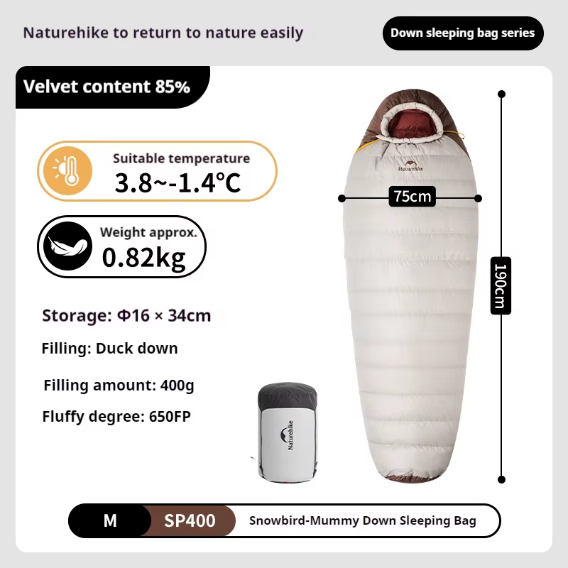 Natureifa-Sac de Couchage Snowbird pour Adulte, Chaud, Ultraléger, Épais, Duvet de Canard 650 Yens, 