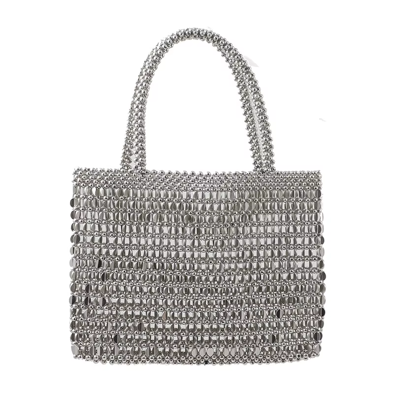 Vintage fait à la main dames sac à main tissage perlé mode couleur argent brillant paillettes sac à 