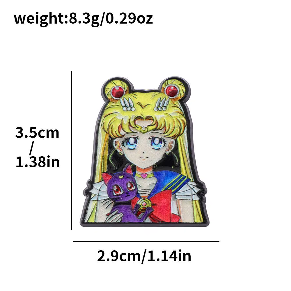 Badge en alliage métallique Sailor Moon, style dessin animé, mignon, Usagi Tsukino, broche, accessoi