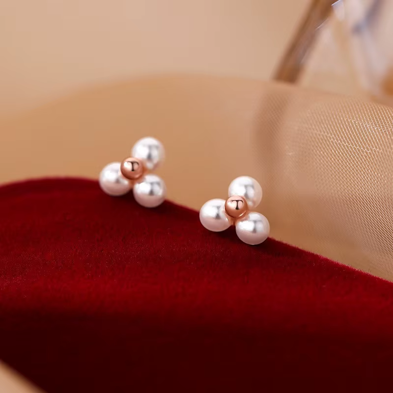 Boucles d'oreilles minimalistes géométriques couleur or rose avec imitation perle pour femme, mini b