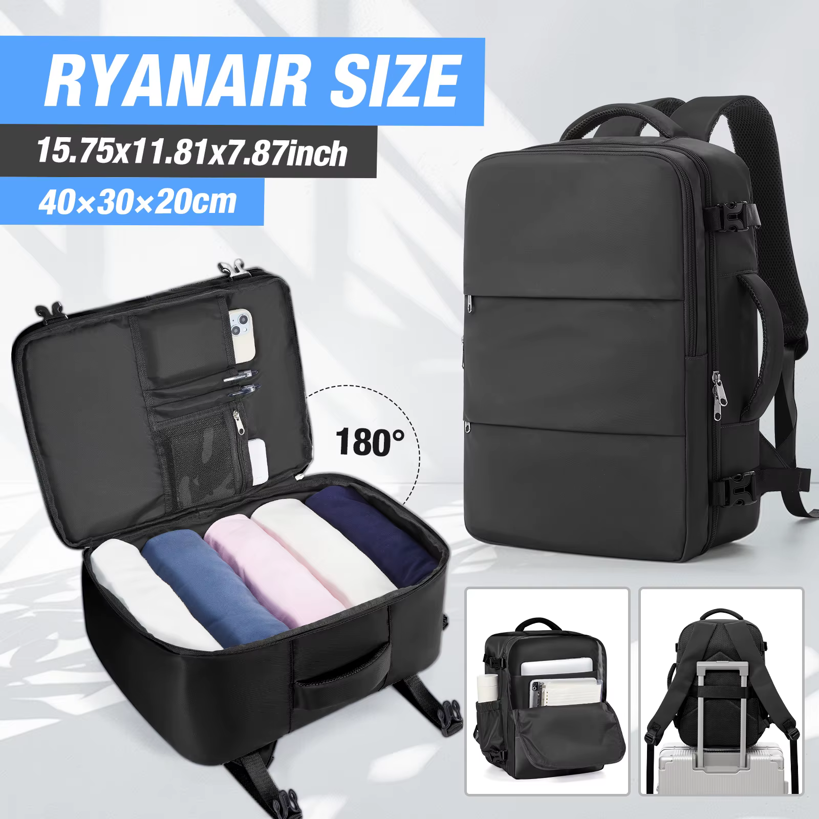 Sac de cabine Ryanair 40x30x20, sac 40x30x20 pour hommes et femmes, sac pour ordinateur portable 15,