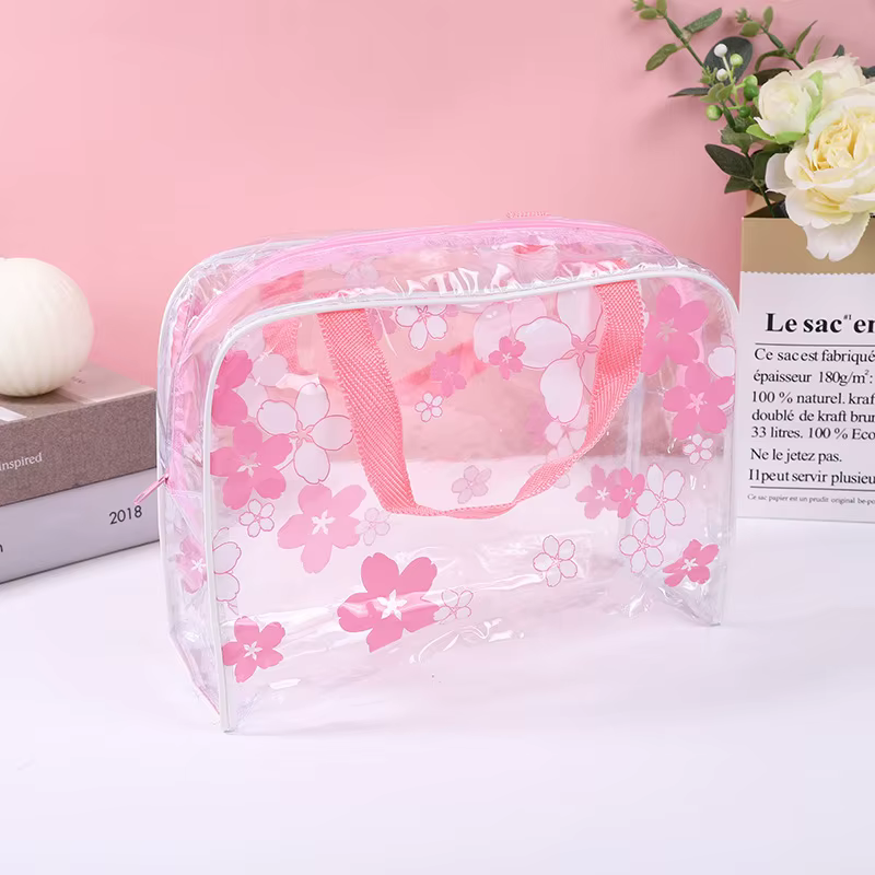 Sac de voyage transparent en PVC pour maquillage, trousse de toilette, pochette zippée