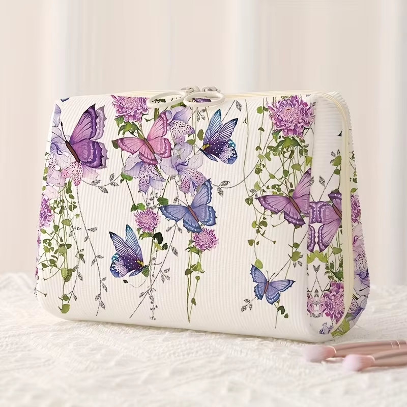Trousse de maquillage à motif papillon violet, sac de rangement de maquillage portable, sac de range