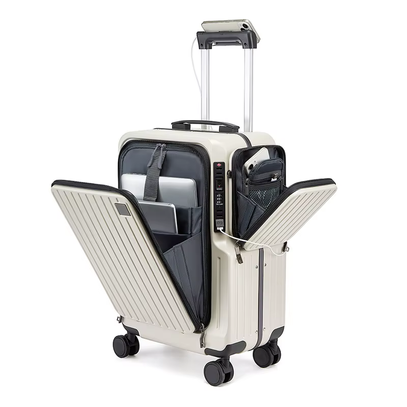 Valise à ouverture frontale en aluminium, 20 pouces, multifonctionnelle, avec petit sac bandoulière 