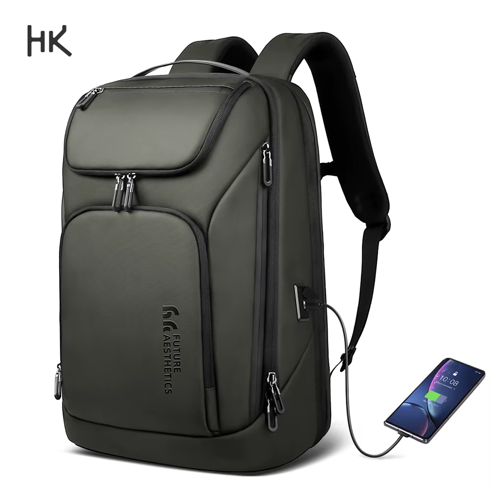 Sac à dos de voyage multifonctionnel HK 17'' pour ordinateur portable, avec port USB, étanche, pour