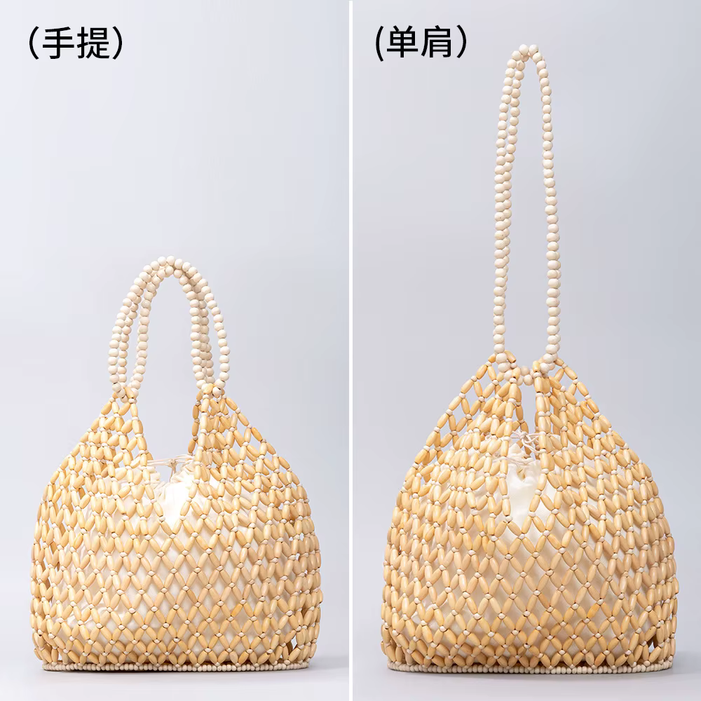 Sac à main en perles de bois tissé à la main pour femmes, sac à eau simple et décontracté, sac rétro