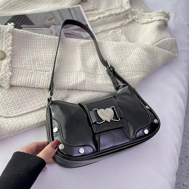 Sac à bandoulière de luxe en cuir PU Y2K pour filles, sac sous les bras avec chaîne Vintage pour dam