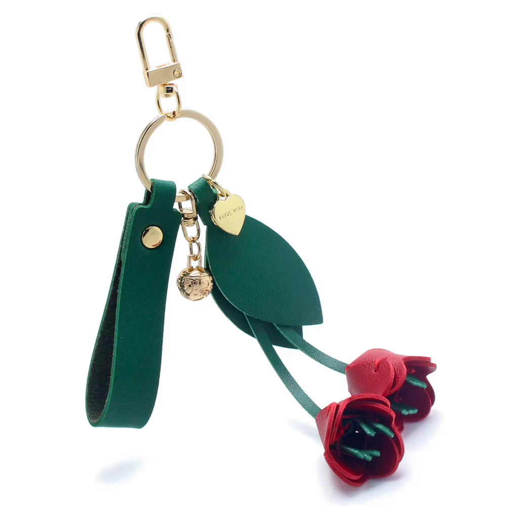 Porte-clés de luxe en cuir Rose pour la saint-valentin, pendentif de sac de voiture, accessoires