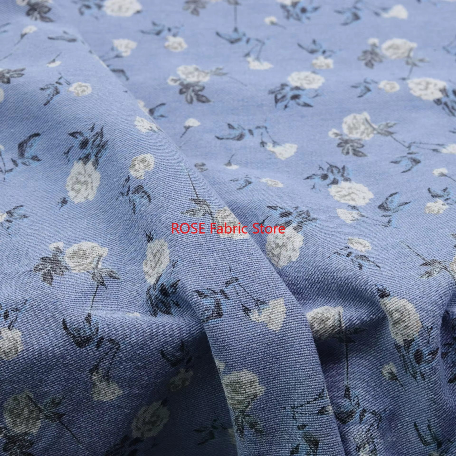 Tissu denim Vintage à fleurs de roses blanches, pour manteaux, chemises, pantalons, sacs, couture à 