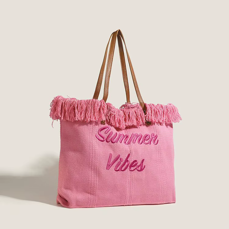 Sac fourre-tout en toile grande capacité avec lettres brodées, sac à main pour femme, sac de plage, 