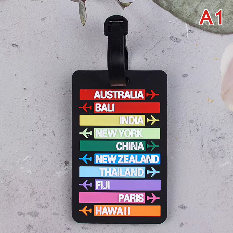 Étiquette de bagage en silicone, nom du pays, valise, lettres de mode, porte-adresse, étiquette de b