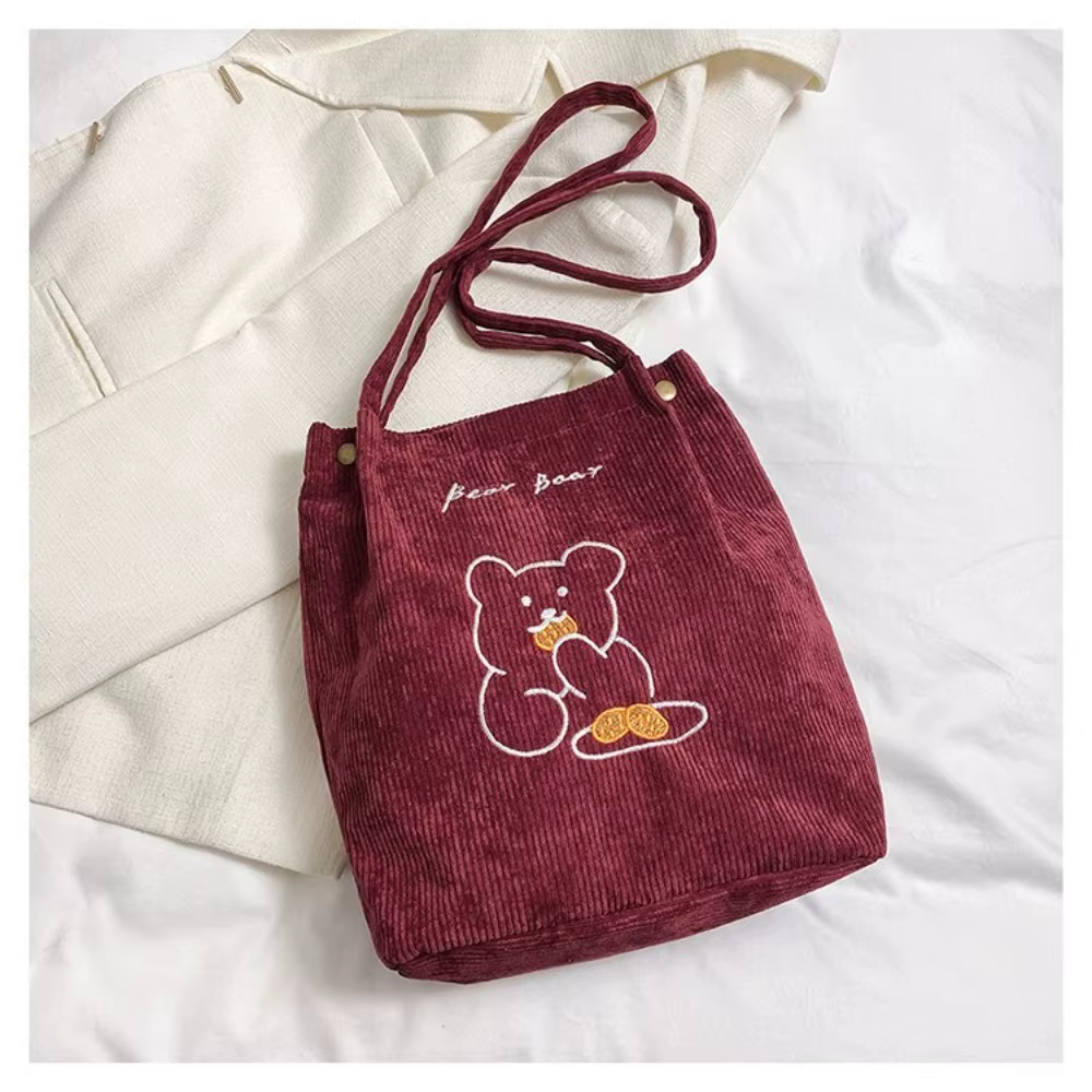 Sac à Main en Velours Côtelé de Grande Capacité pour Femme, Fourre-Tout Décontracté, Réutilisable, C