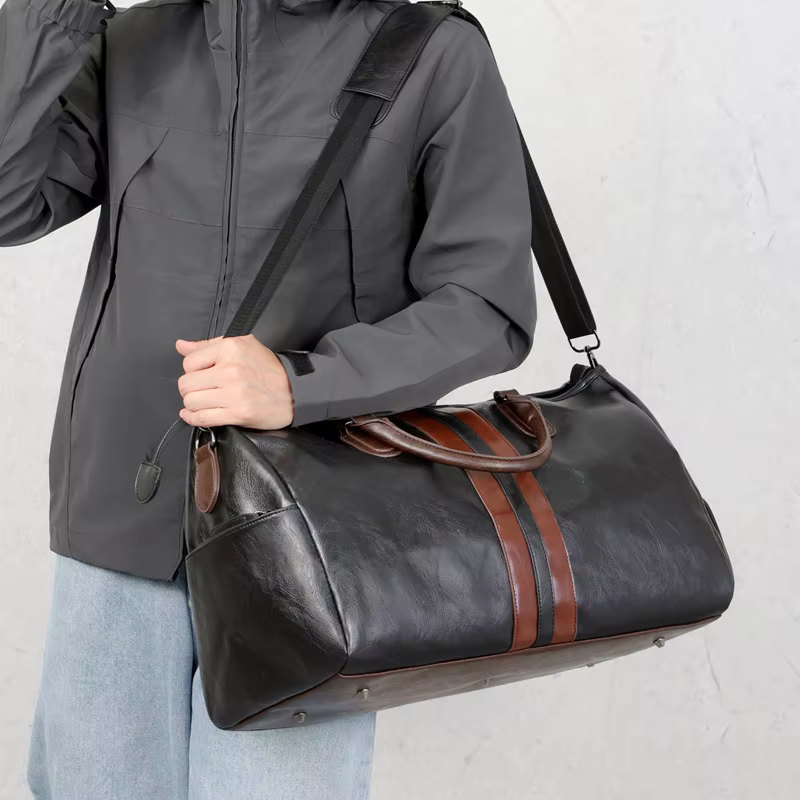 Sac de voyage de luxe en cuir pour homme, grande capacité, avec compartiment à chaussures, sac à ban