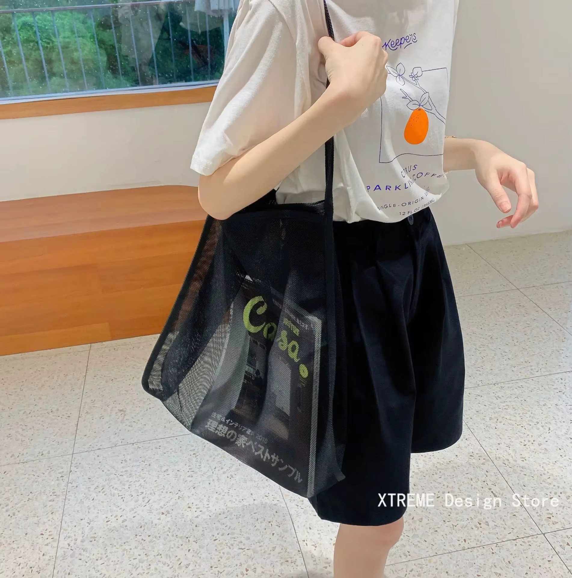 Sac de plage grande capacité, sac de courses en maille transparente, réutilisable, mode, organisateu
