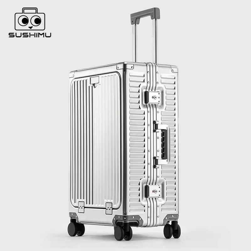 SUSHIMU bagage en alliage d'aluminium-magnésium de 20 pouces avec ouverture avant, valise trolley, v