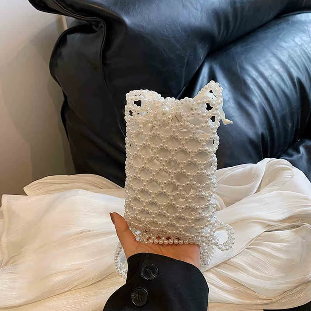 Sac à bandoulière mini pour femme, design de luxe, orné de perles, avec chaînes, nouveau modèle été 