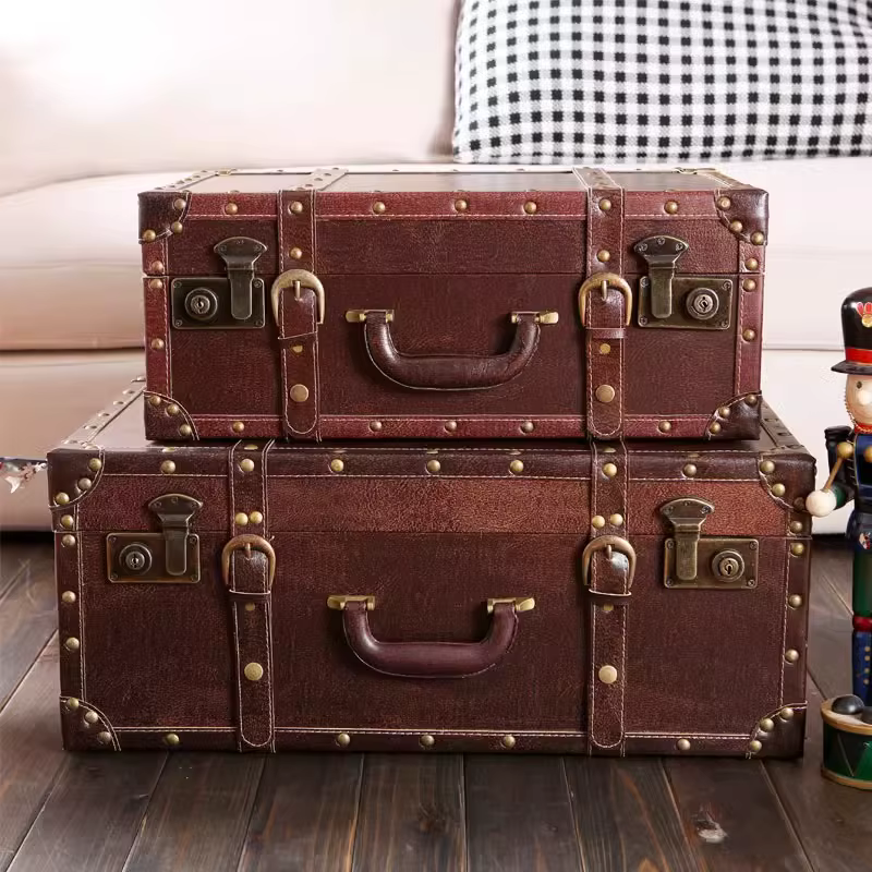 Valise vintage en cuir antique nostalgique, petit système de pad, accessoires de photographie portab