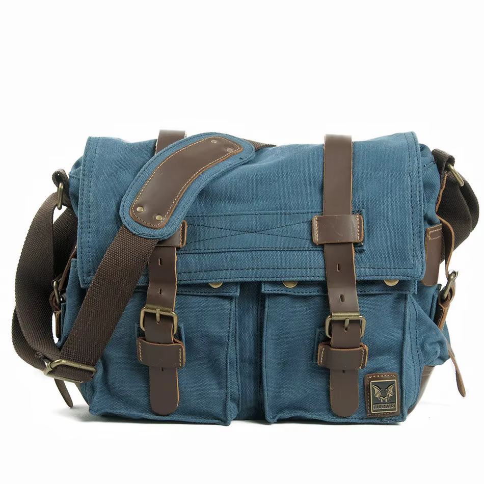 Sac messager unisexe en toile et cuir, sac à bandoulière vintage, sac de voyage décontracté pour hom