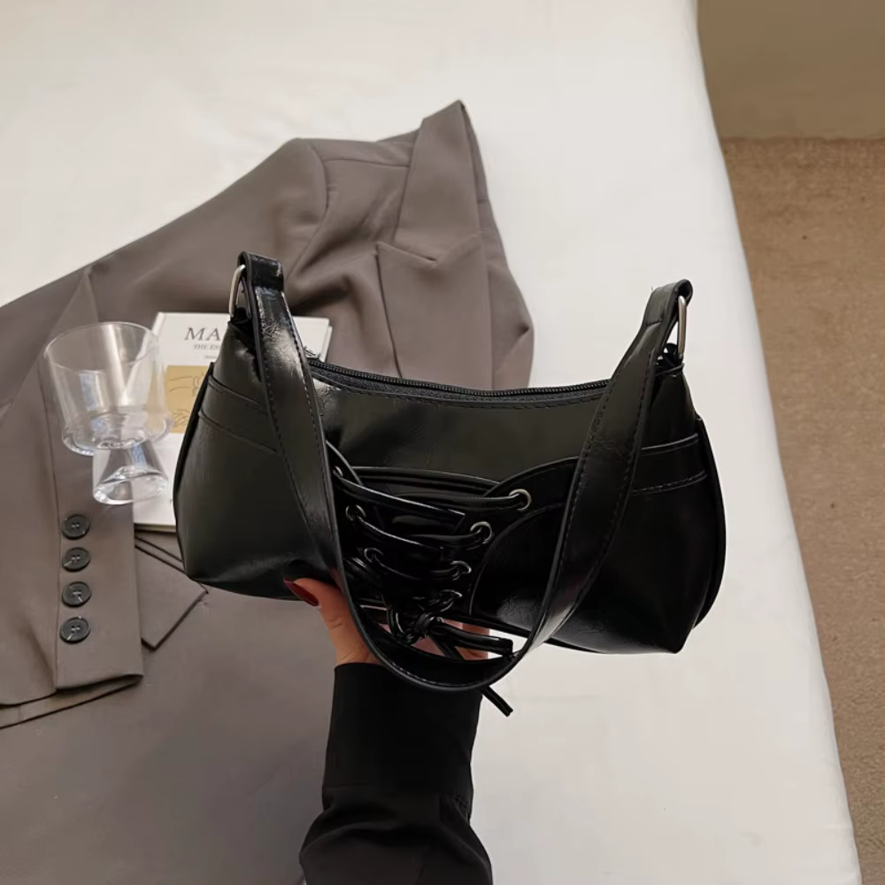 Sac à bandoulière élégant en cuir PU couleur unie pour femme, sac de bras, sac à main pour femme