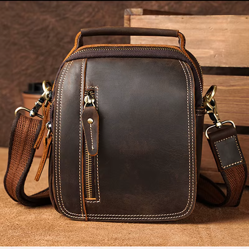 100% sacs de messager en cuir véritable rétro en cuir de vache homme sac corssbody poignées multifon