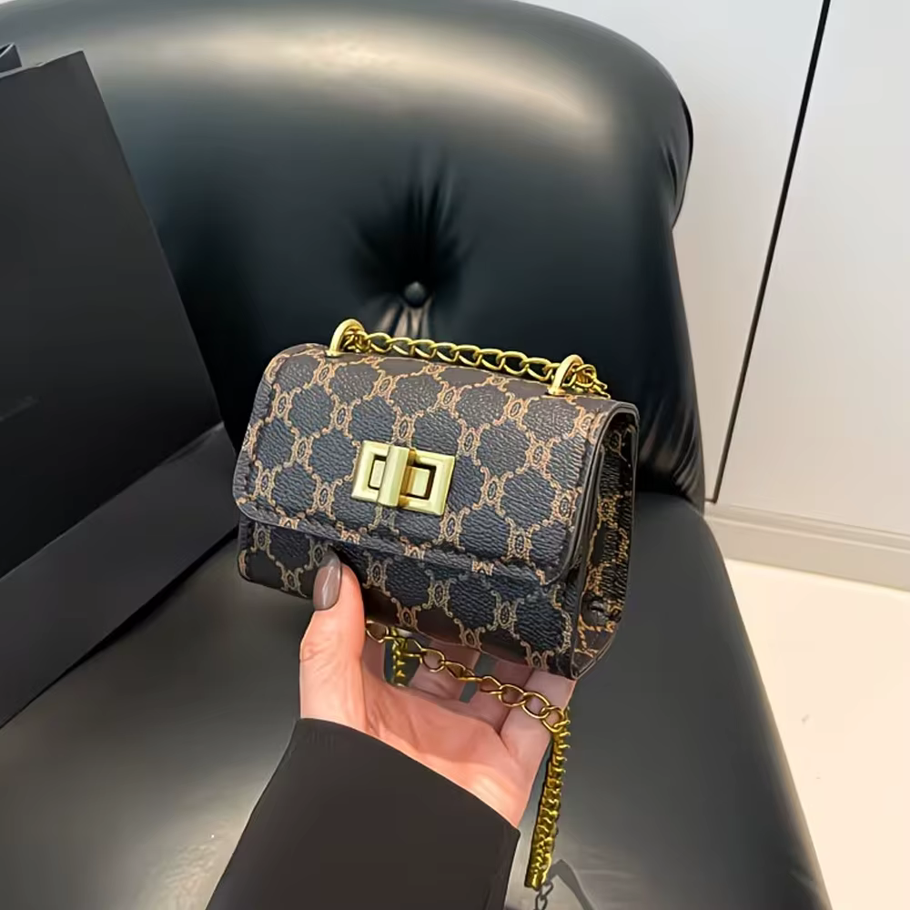 Sac carré rétro à la mode pour femme, sac bandoulière léger et compact, bandoulière dorée, doublure 