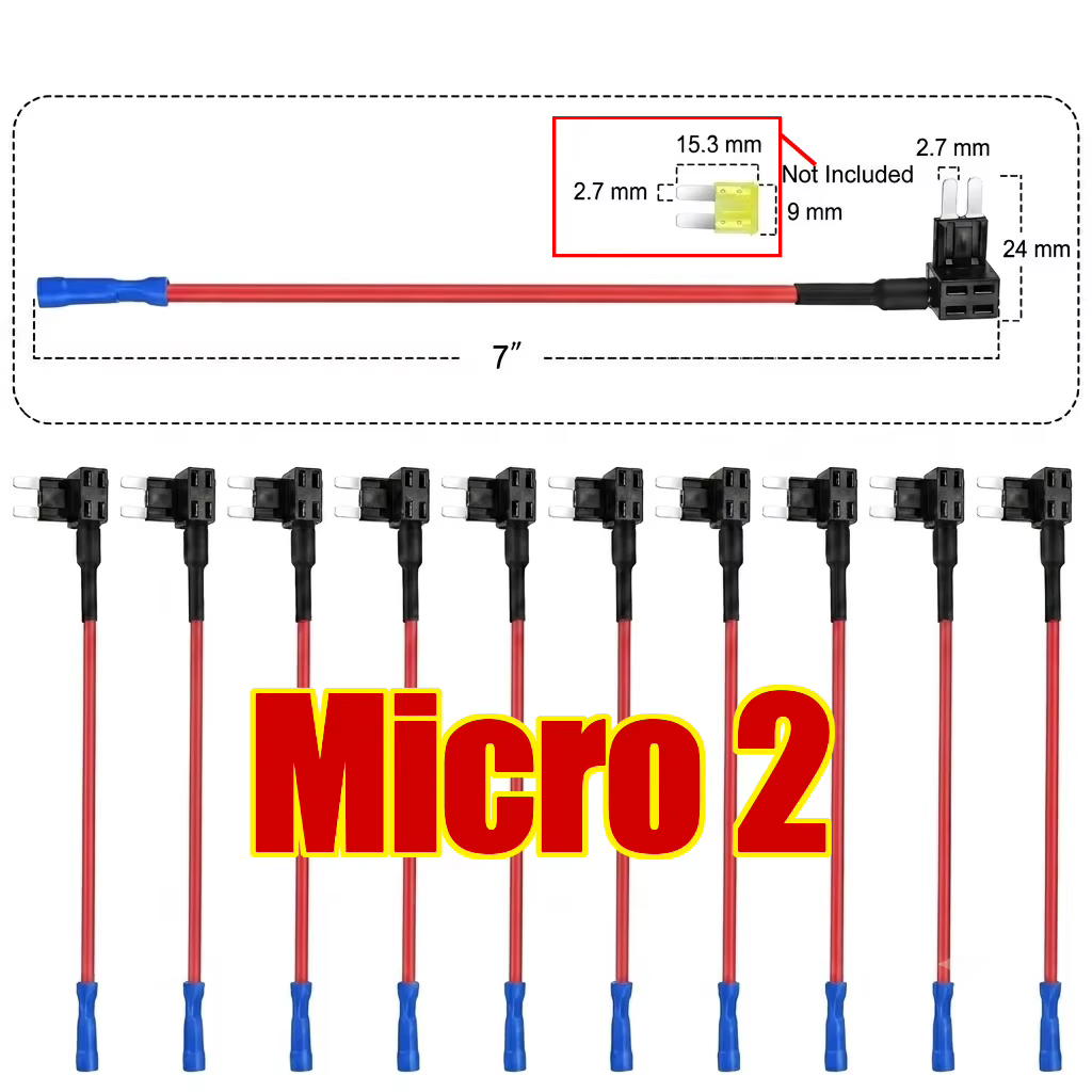 Lot de 10 adaptateurs de circuit 12V avec porte-fusible Micro2 Mini Standard pour fourgonnettes, cam