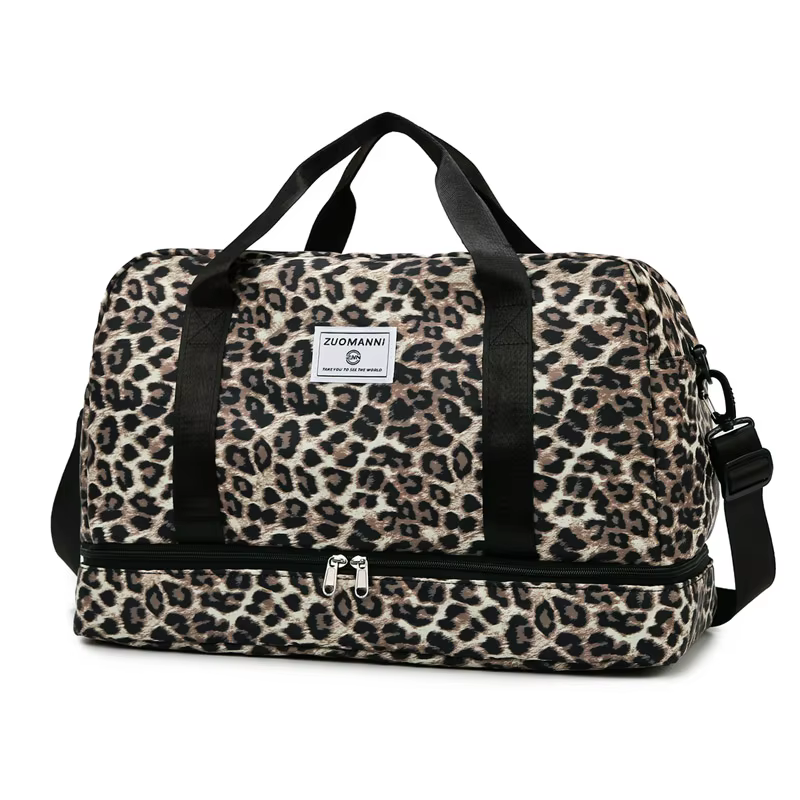 Sac de voyage imprimé léopard, grande capacité, sac de sport et de gym avec compartiment à chaussure