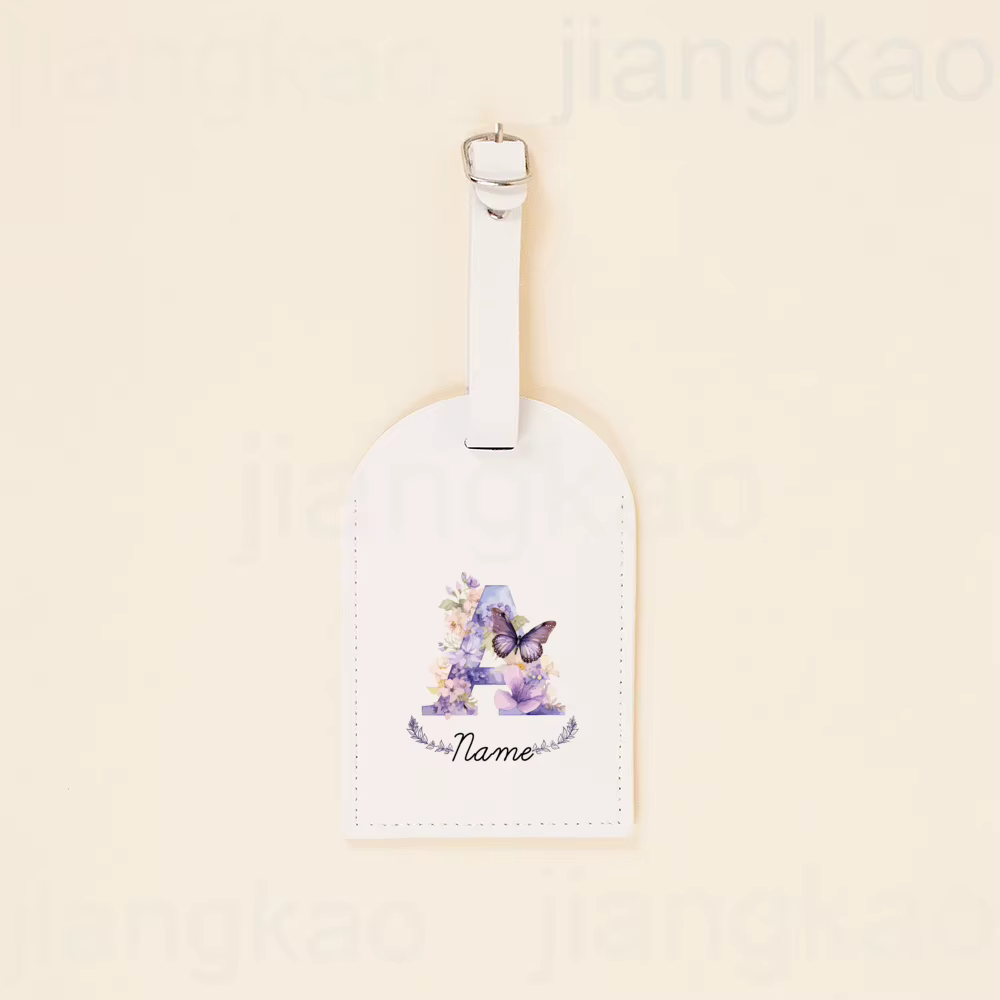 Étiquette de bagage personnalisée en PU, lettre florale avec nom, étiquette de valise, accessoire de