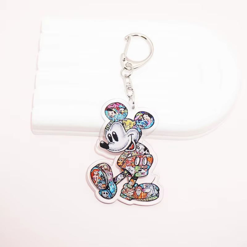 Porte-clés en acrylique coloré Disney Mickey Mouse, accessoire de décoration pour sac à dos, cadeau