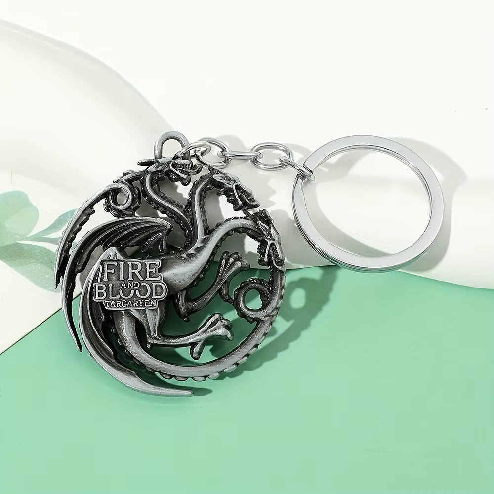 Porte-clés Game of Thrones Maison Targaryen Dragon à Trois Têtes Pendentif Film TV en Alliage de Zin