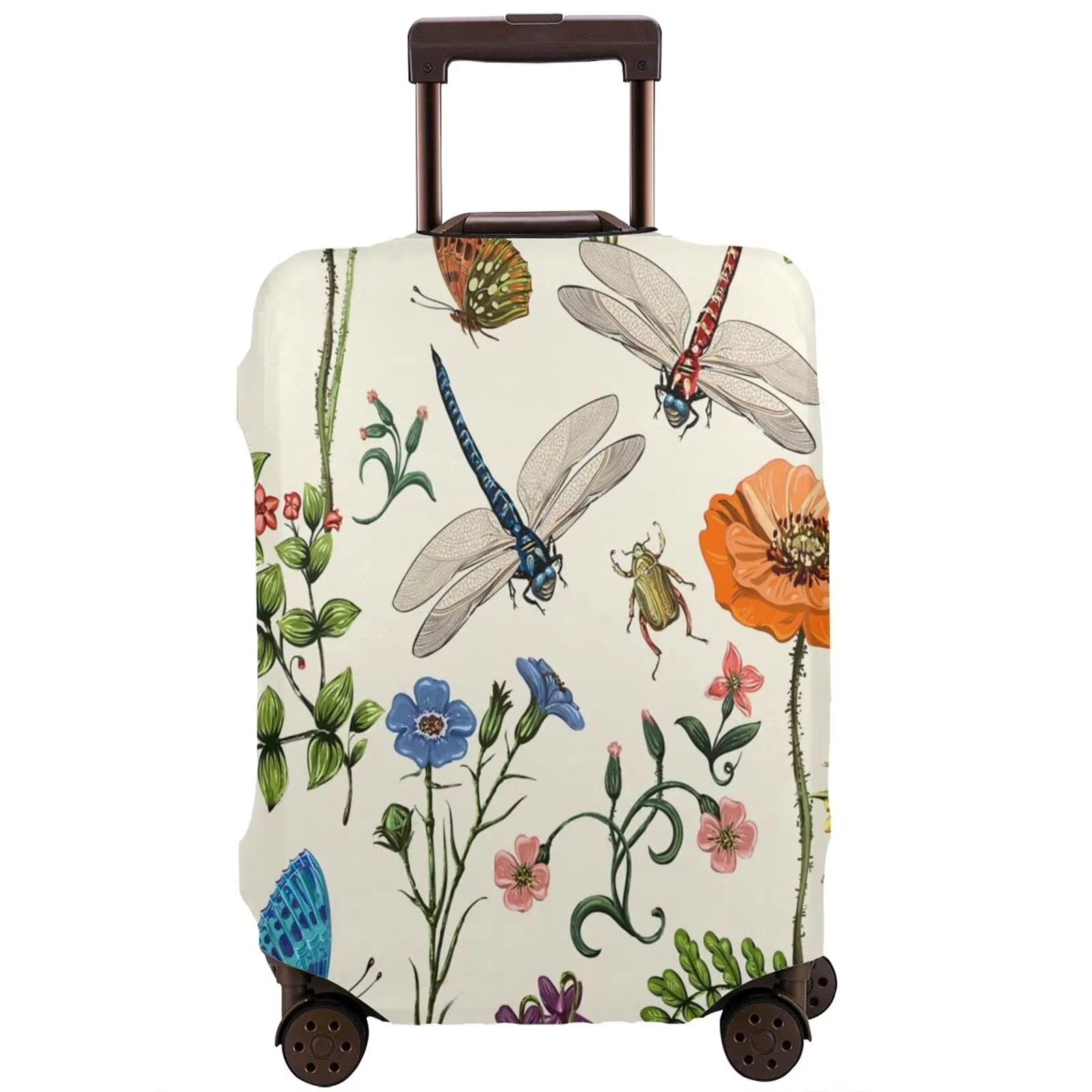 Juste de valise florale libellules, D343-Verde, housse de protection pour bagages, bagages de voyage