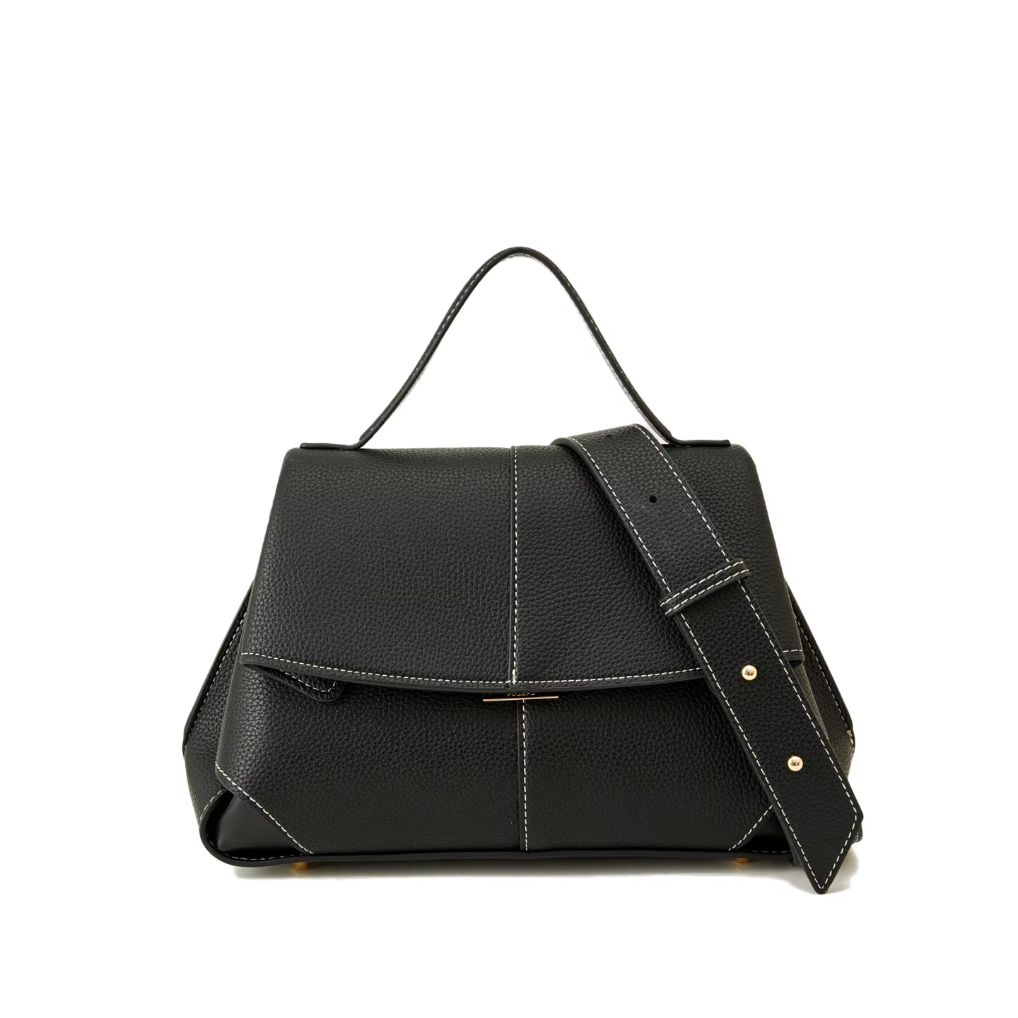 Sac à bandoulière en cuir grainé à rabat, 2 compartiments, avec poignée supérieure et bandoulière, s