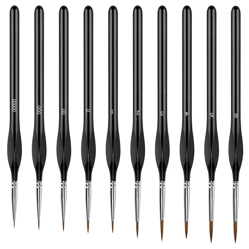Kit de pinceaux de peinture miniatures, 10 pièces, poils en Nylon à détails fins pour acrylique, aqu