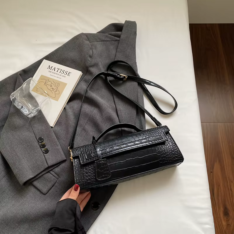Cartable noir mode jour pochette couleur unie en cuir PU Sac à Main et Sac à Main concepteur pierre
