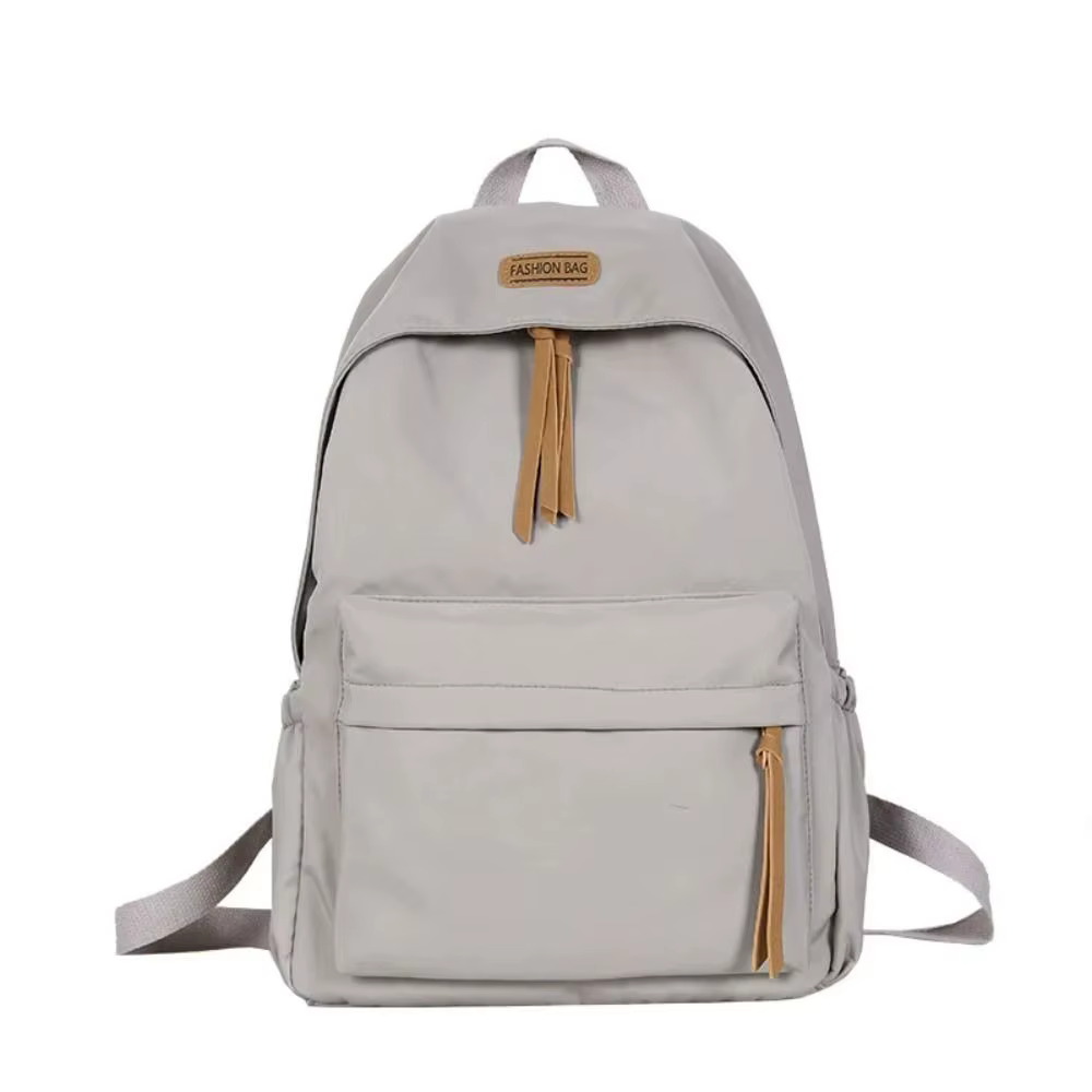 Sac à dos scolaire grande capacité, couleur unie, avec fermeture éclair, style simple, version corée