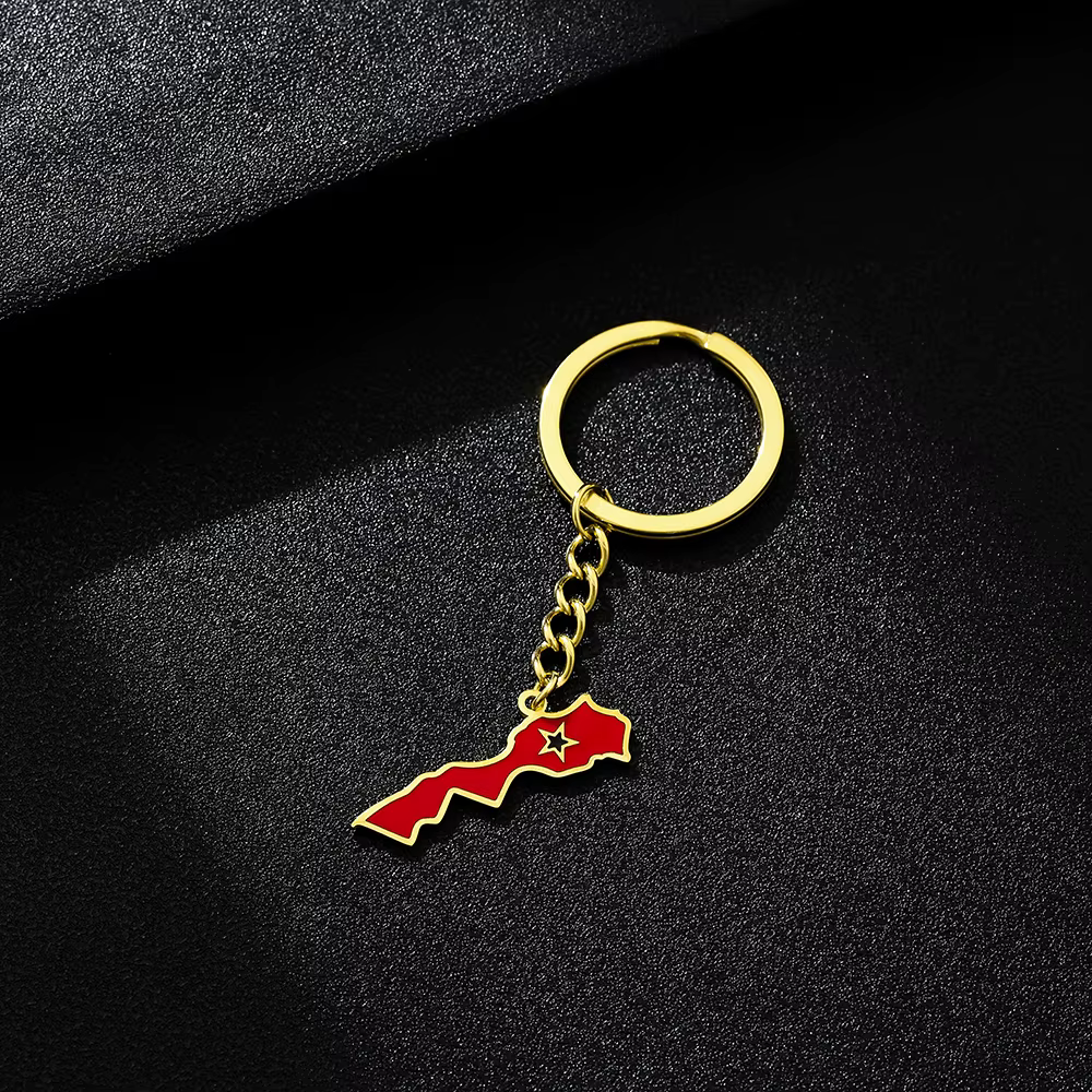 Porte-clés drapeau carte du marocain africain en acier inoxydable pour hommes et femmes, porte-clés 