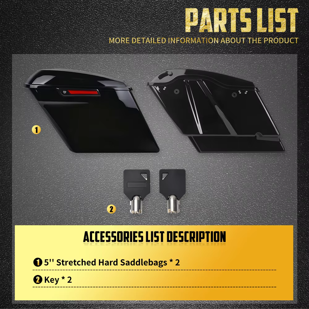 Sacoches latérales rigides de 5 pouces pour moto avec couvercles grillagés, pour Harley Touring 2014