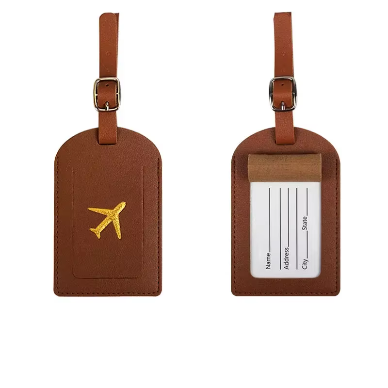 Étiquettes de bagage colorées en cuir Pu pour femmes et hommes, avec nom, cartes d'identité, étiquet